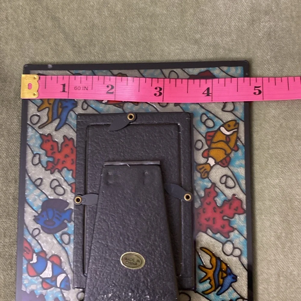 Stained glass picture frame colorful fish hand painted. #13